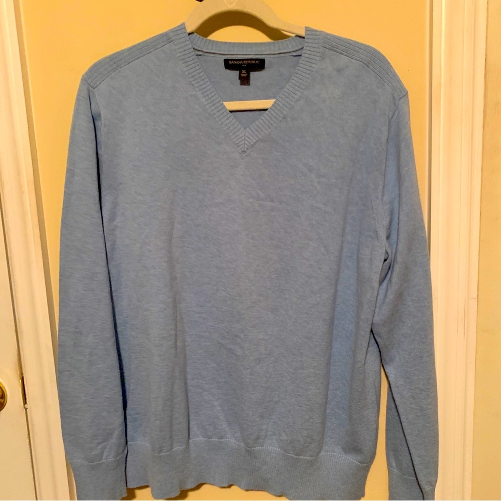 Banana Republic Men’s 100% Cotton Lt Blue V-Neck Sweater Size XL